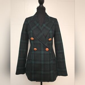 Smythe Double Breasted Wool Blazer - green plaid